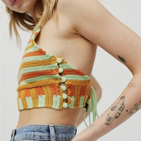 NWT UO Seraphina Striped High Neck Knit Top - Medium - Picture 2 of 13